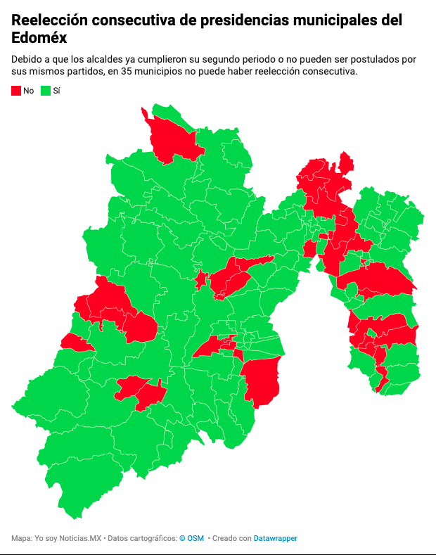Las 35 presidencias municipales que no pueden reelegirse en 2024